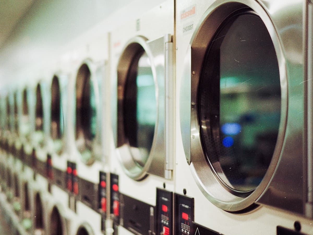 Commercial laundry machines in a row